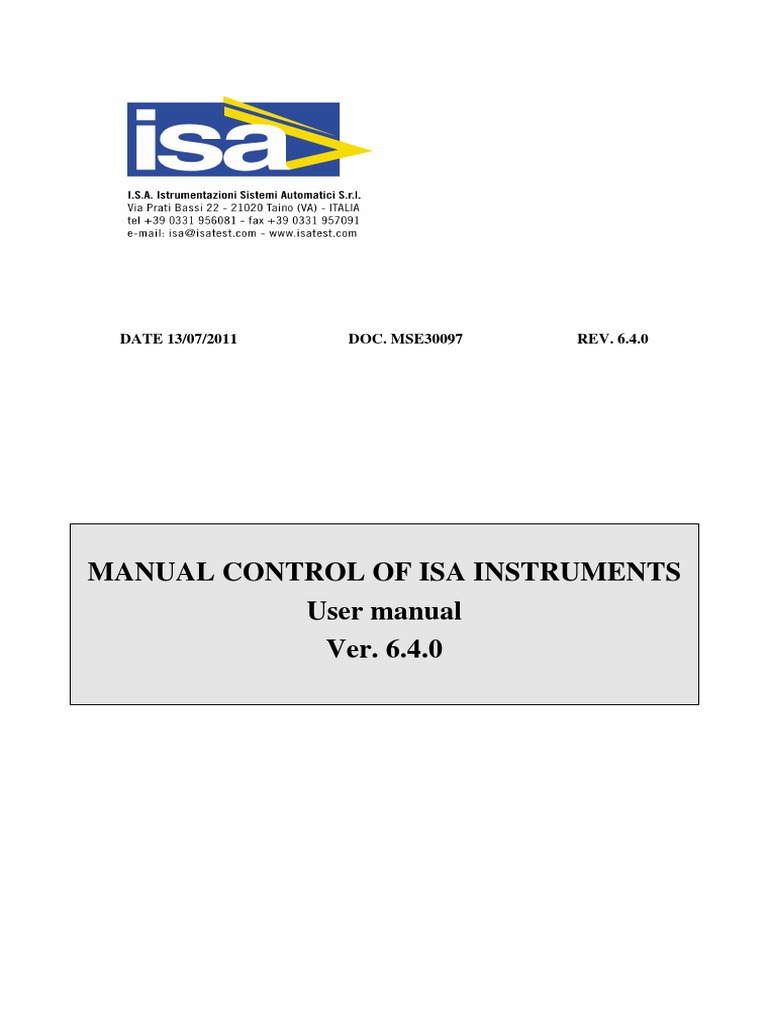 Manual Control of Isa Instruments User Manual Ver. 6.4.0: DATE 13/07 ...