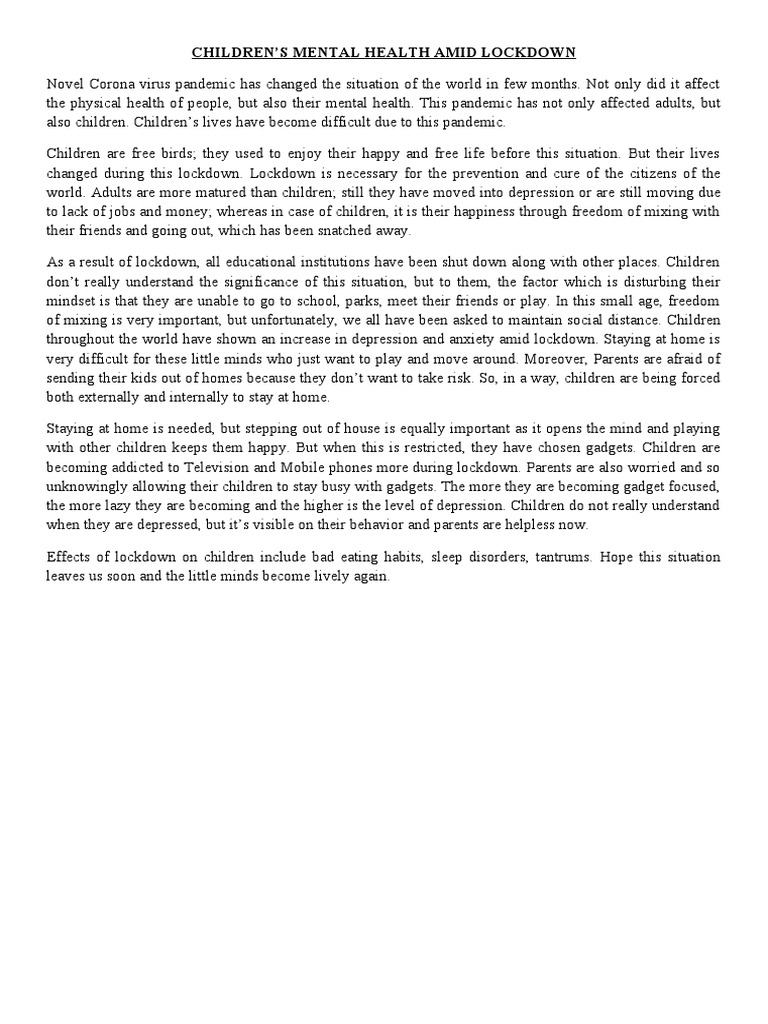 Children's Mental Health in Lockdown | PDF