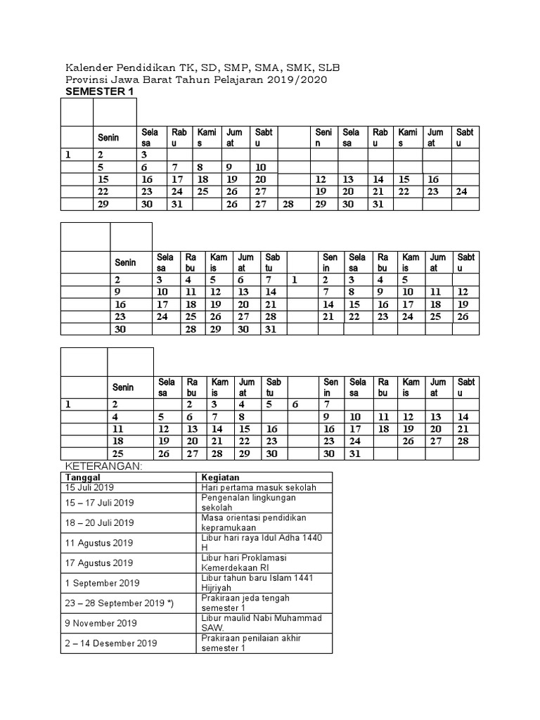 Kalender Pendidikan TK  PDF