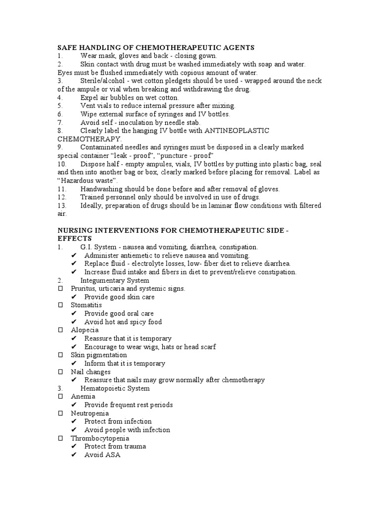 Safe Handling of Chemotherapeutic Agents PDF Chemotherapy Medical