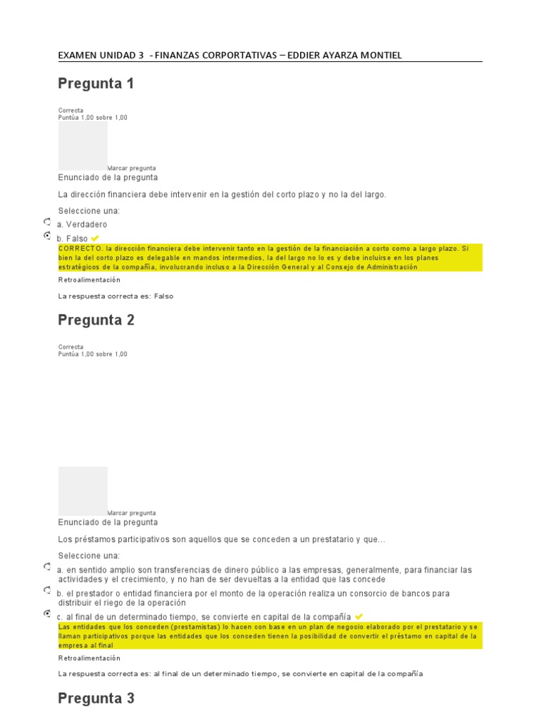 Examen Unidad 3: Finanzas Corporativas | PDF | Tipo de cambio ...