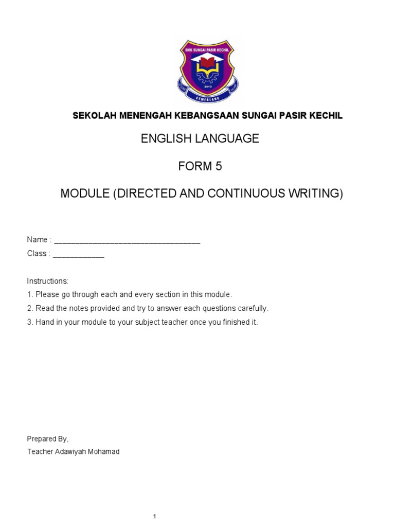 English Language Form 5 Module Directed And Continuous Writing