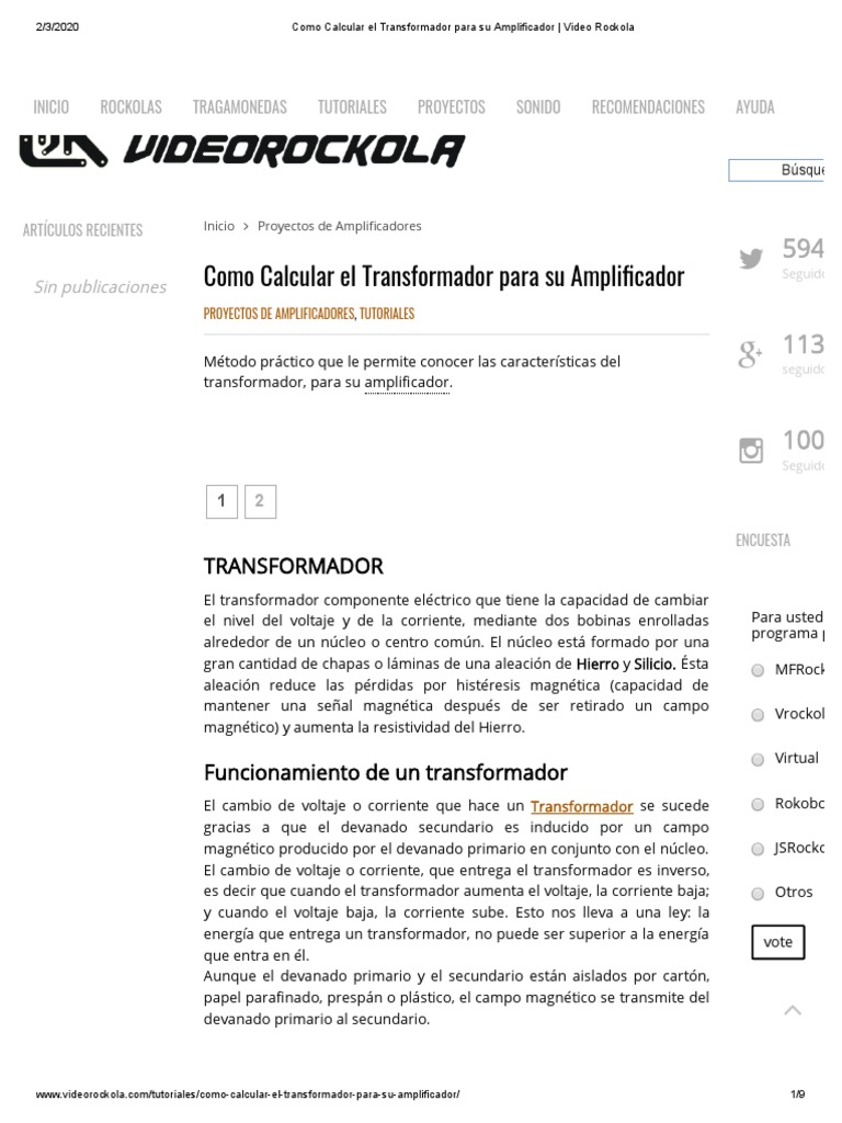 Como Calcular El Transformador para Su Amplificador Video Rockola