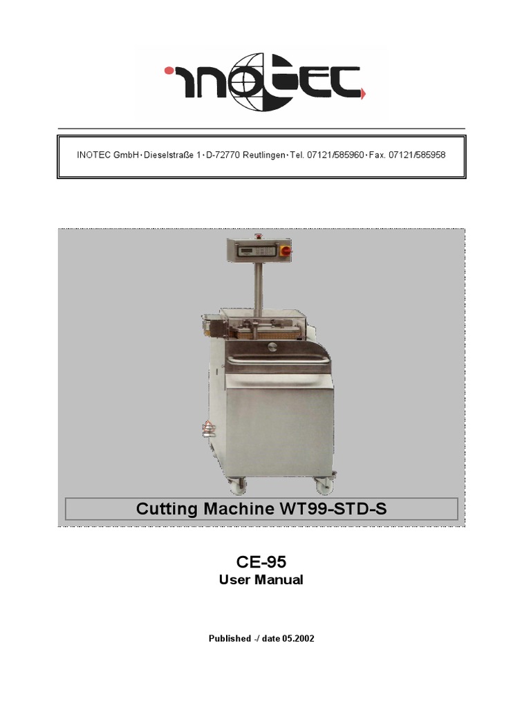 INOTEC WT99 Cutting Machine Manual | PDF | Bearing (Mechanical) | Safety