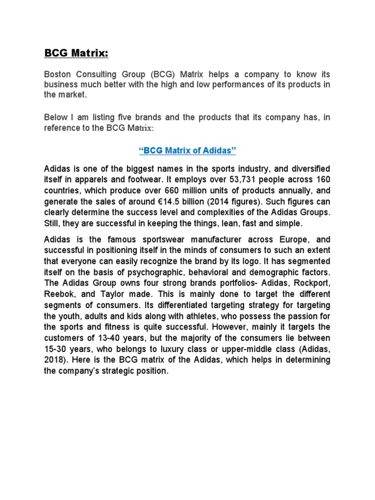 BCG Matrix (Assignment) | PDF | Adidas | Business Economics