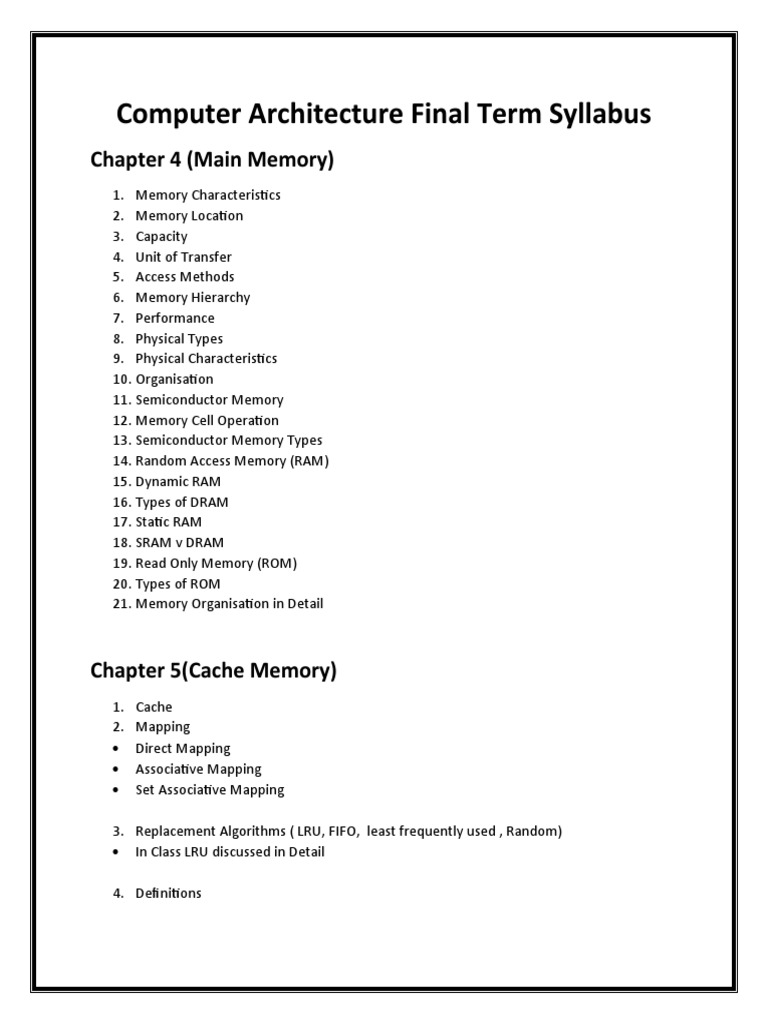 Computer Architecture Syllabus Overview | PDF
