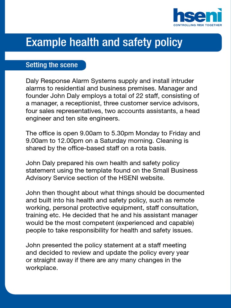 Example Health and Safety Policy Setting The Scene PDF