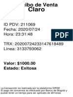 Claro: Fecha: 2020/07/24 Hora: 23:31:48 TRX: 20200724233147618489 ID PDV: 211069