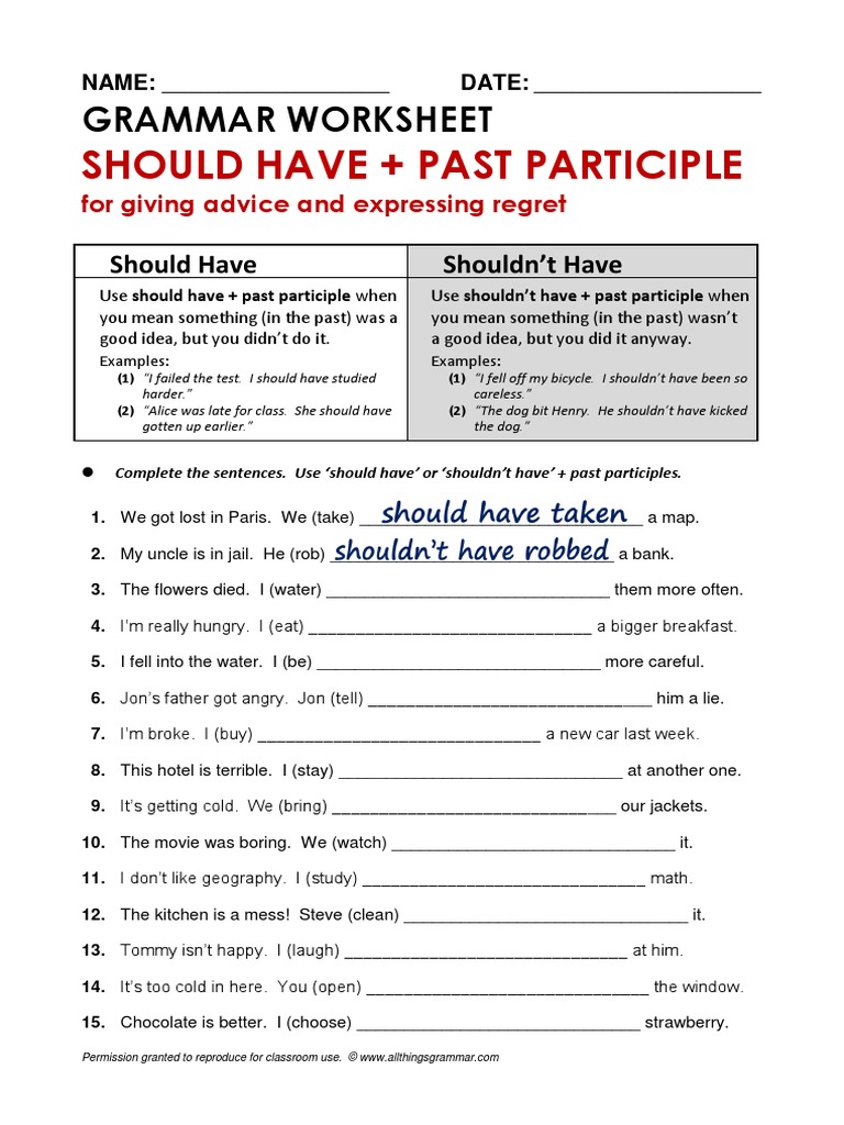 should-have-past-participle-grammar-worksheet