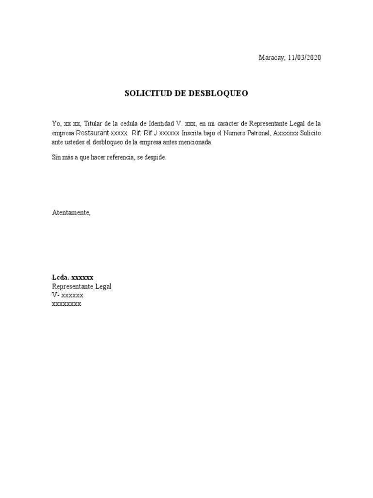 Carta Solicitud De Desbloqueo Cuenta Sso