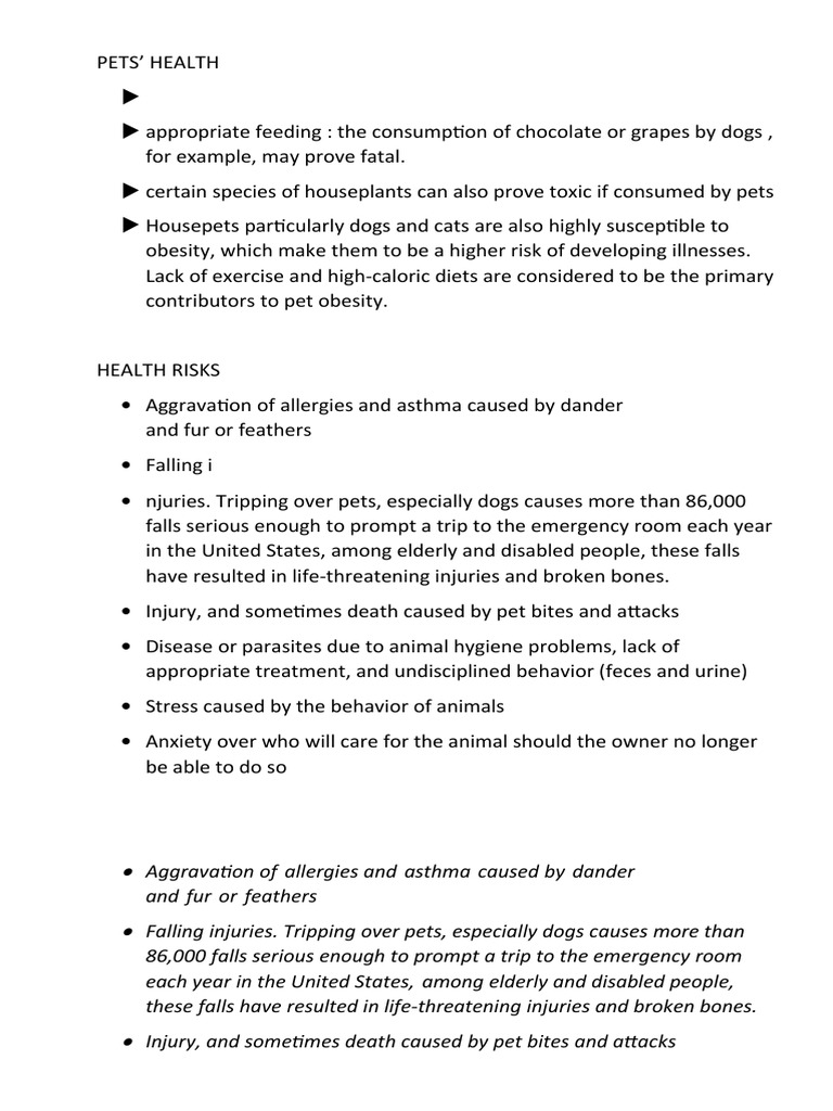Pet Health Risks and Safety Tips | PDF