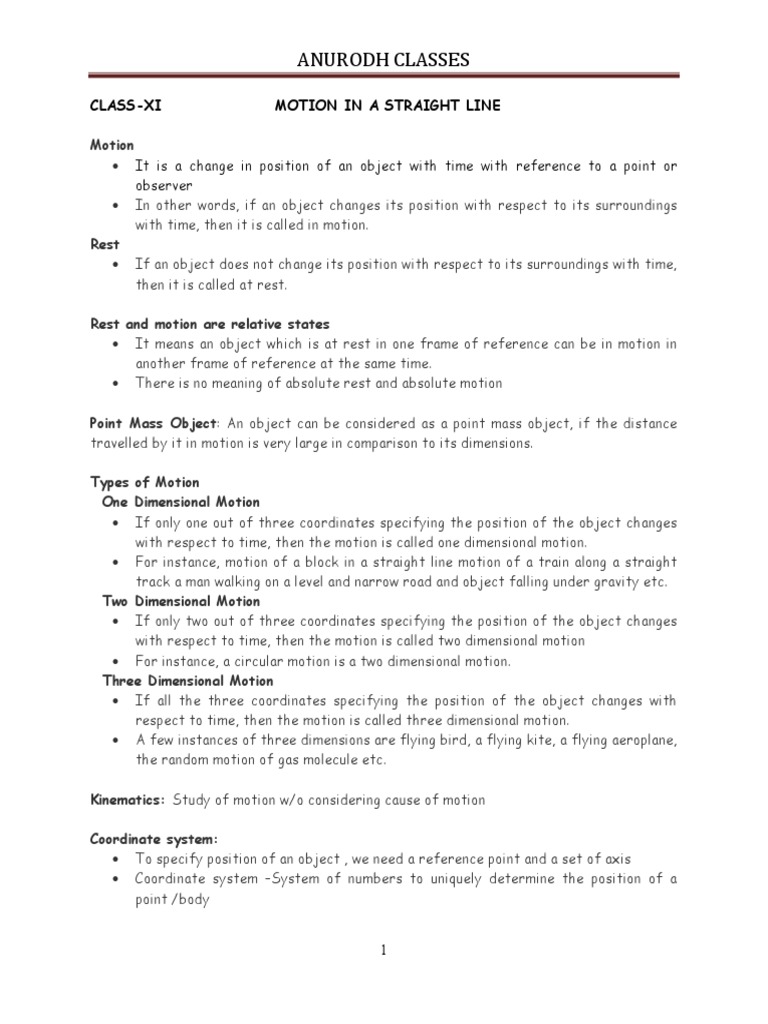 Motion in A Straight Line | PDF | Velocity | Cartesian Coordinate System