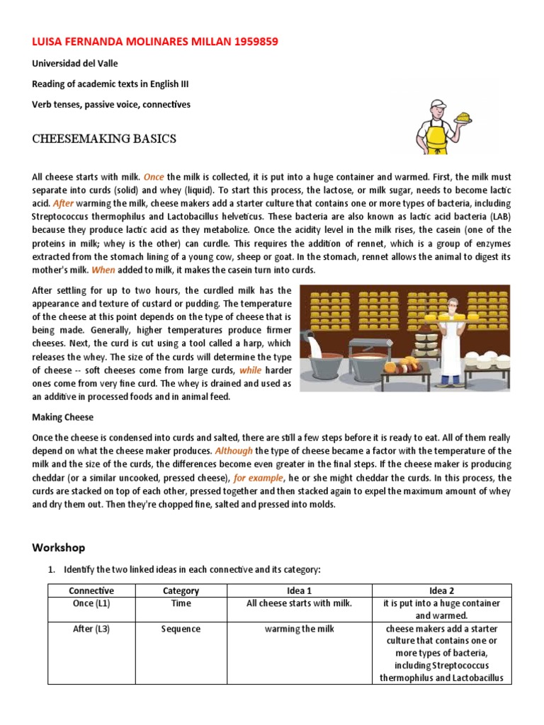 Cheesemaking Basics (Connectives Verb Tenses Passive Voice