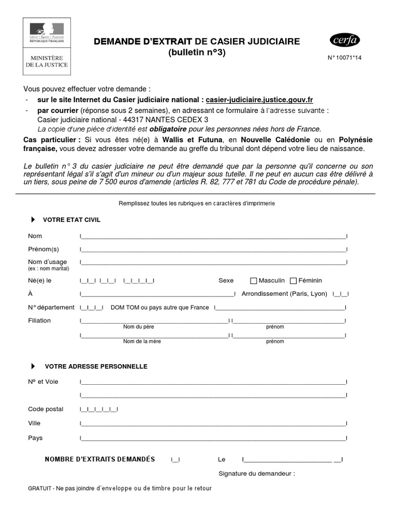 Extrait Du Casier Judiciaire Anciens Et Reunions