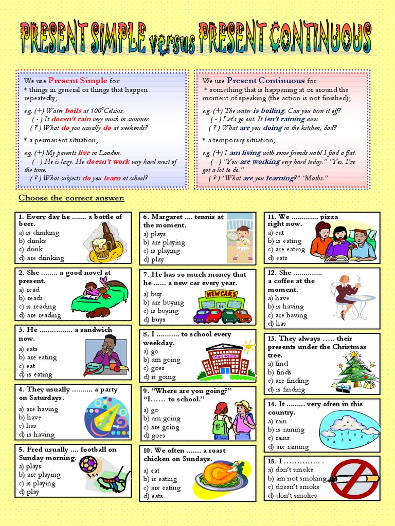 Present Continuous Tense Exercises | PDF | Drink | Food And Drink