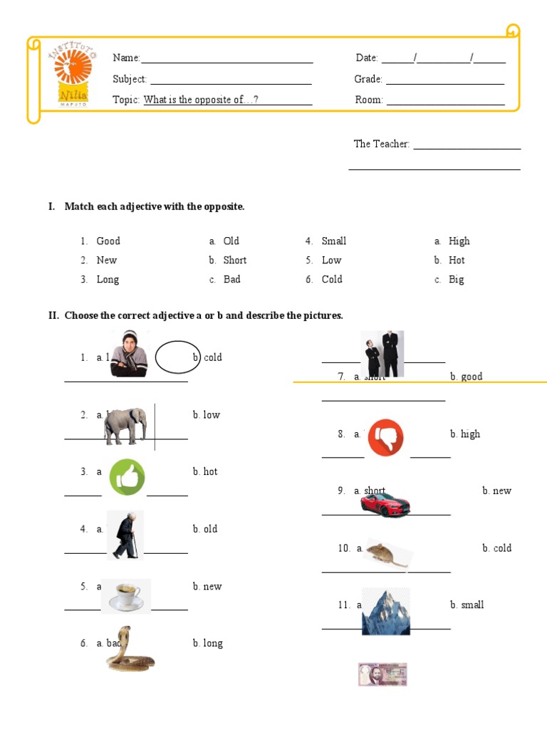 I. Match Each Adjective With The Opposite | PDF