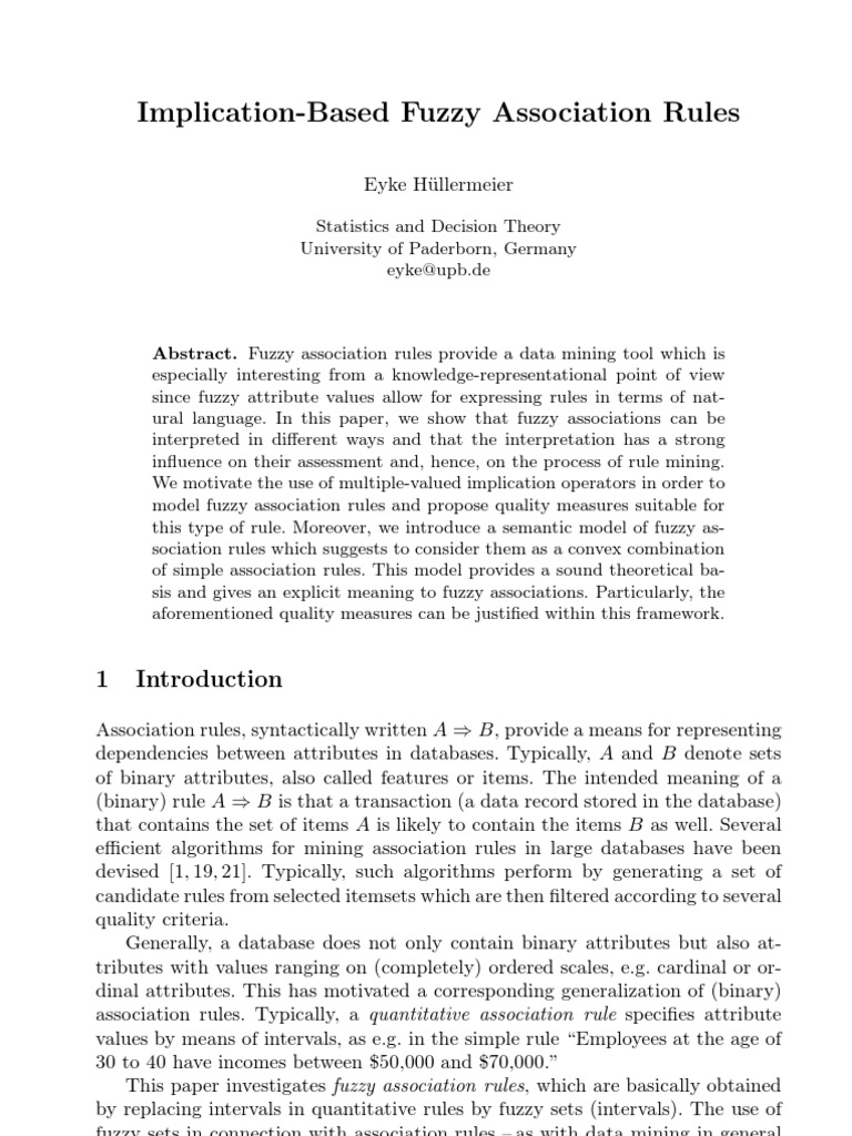 ImplicationBased Fuzzy Association Rules PDF Fuzzy Logic Semantics