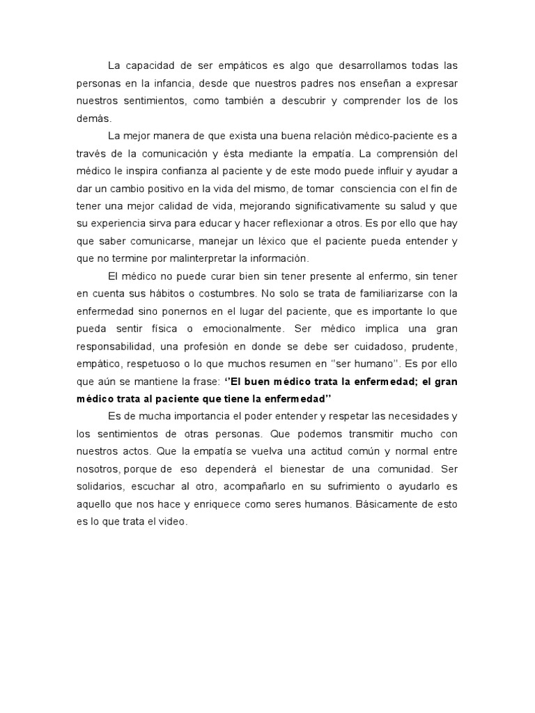 Empatía Relacion Médico Paciente Pdf