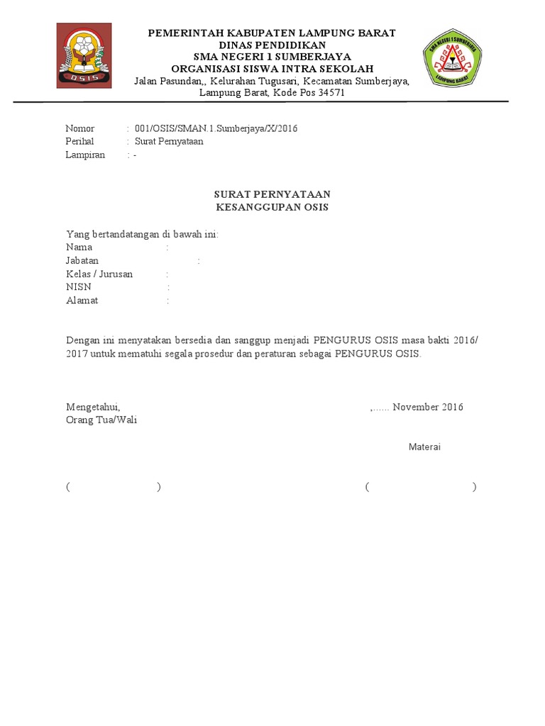 Surat Kesanggupan Osis