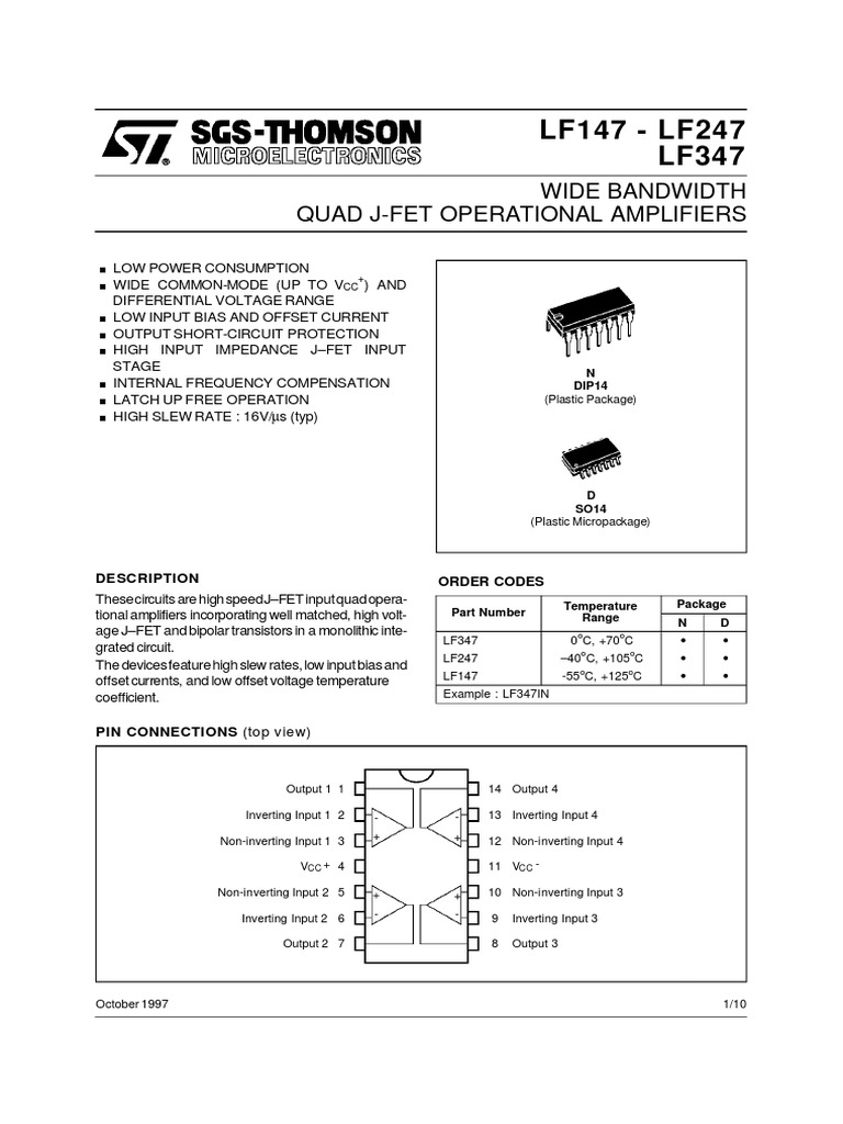 10pcs LF347N LF347 DIP-14 IC – Original Texas Instruments (TI)