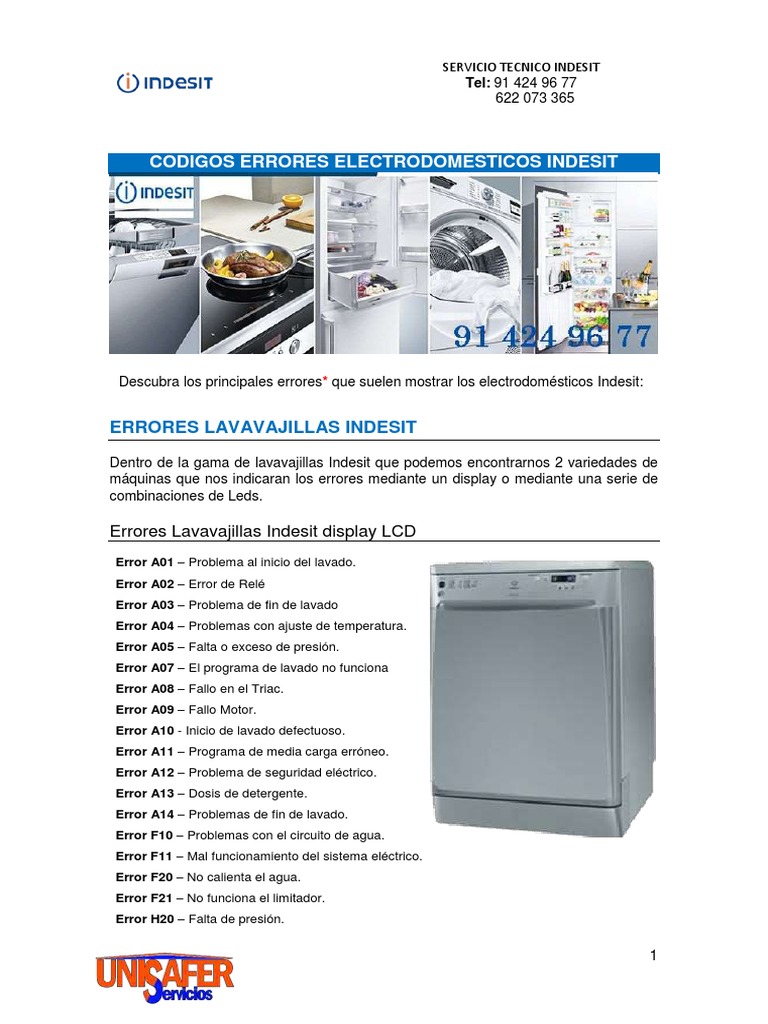 Errores Electrodomesticos Indesit PDF | PDF | Lavadora | Electricidad