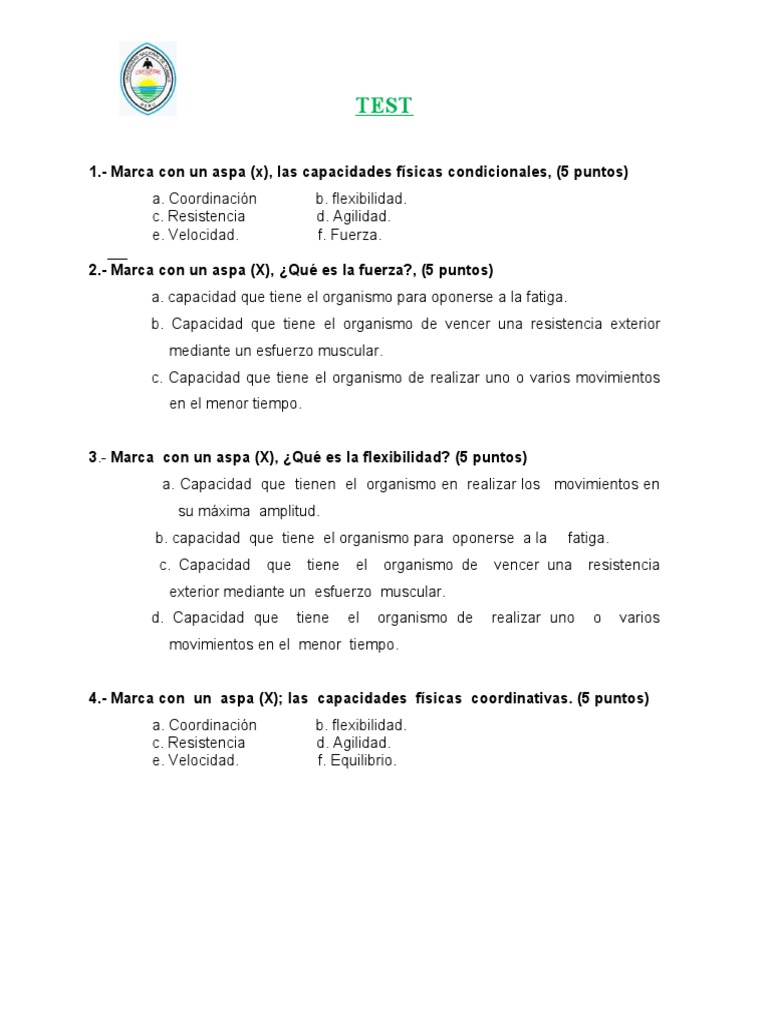 Test de Capacidades Físicas y Coordinativas | PDF