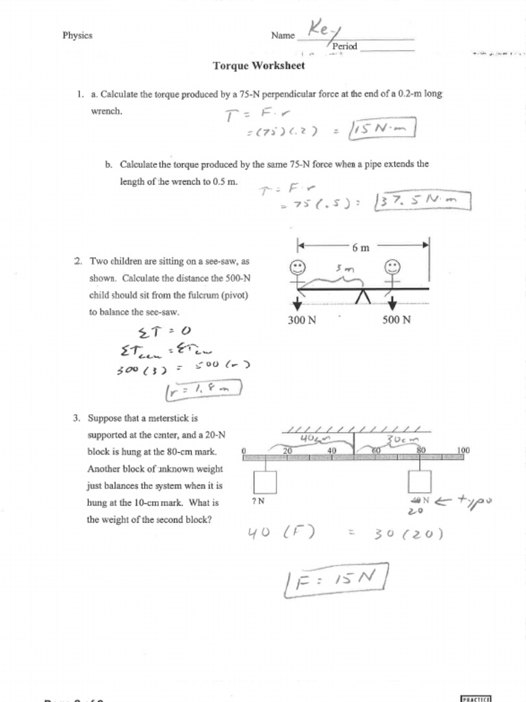 Torque Worksheet Key PDF