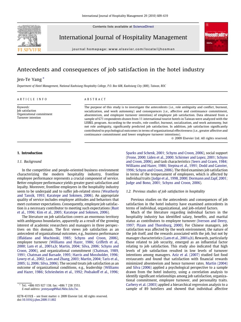 Job Satisfaction in the Hotel Industry | PDF | Job Satisfaction ...