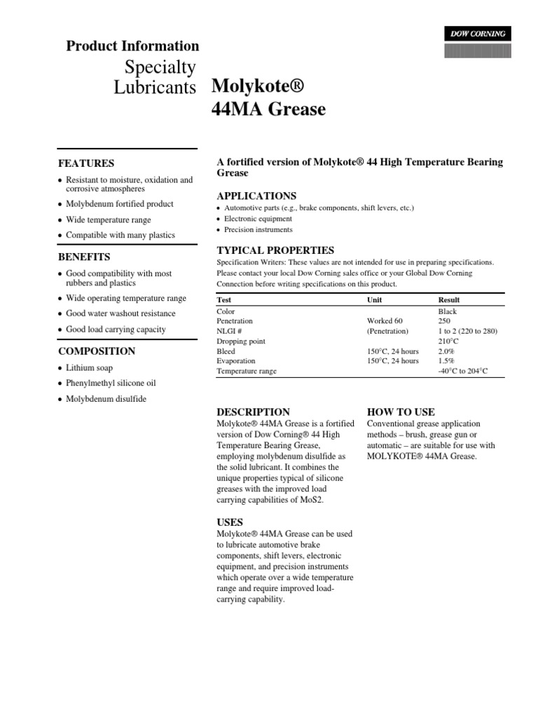 Specialty Lubricants Molykote® 44MA Grease PDF Materials