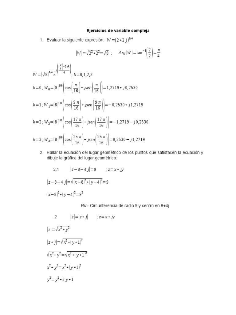 Ejercicios de Variable Compleja | PDF | Integral | Álgebra lineal