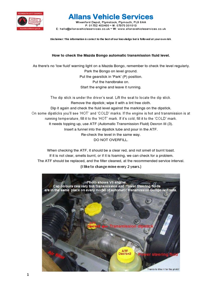 Allans Vehicle Services How To Check The Mazda Bongo Automatic