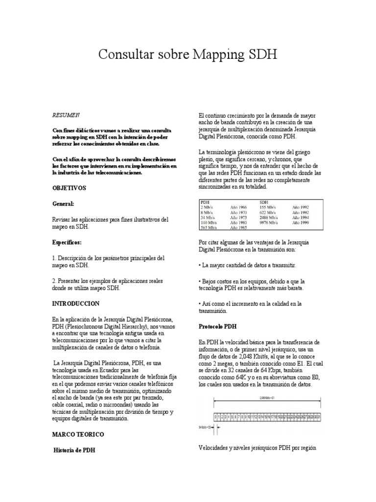 Consulta sobre Mapping en SDH | PDF | Telecomunicaciones | Tecnología ...