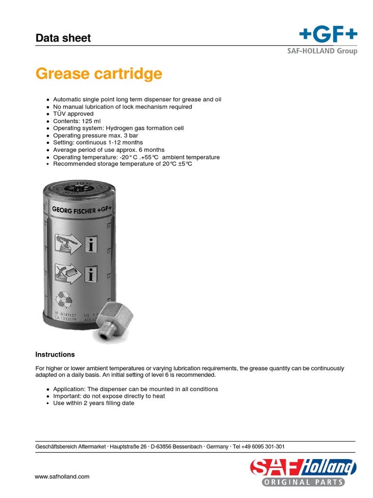 Grease Cartridge Data Sheet PDF