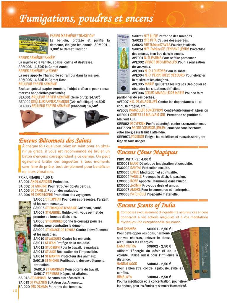 Liste Des Encens Et Leur Rôle Pdf Fumigations Poudres Encens 12 23 | PDF | Encens (fumigation) | Parfum