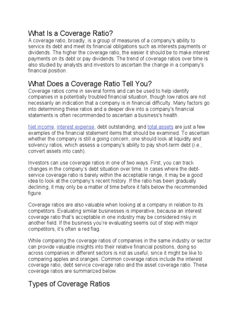 What Is A Coverage Ratio PDF Debt Interest