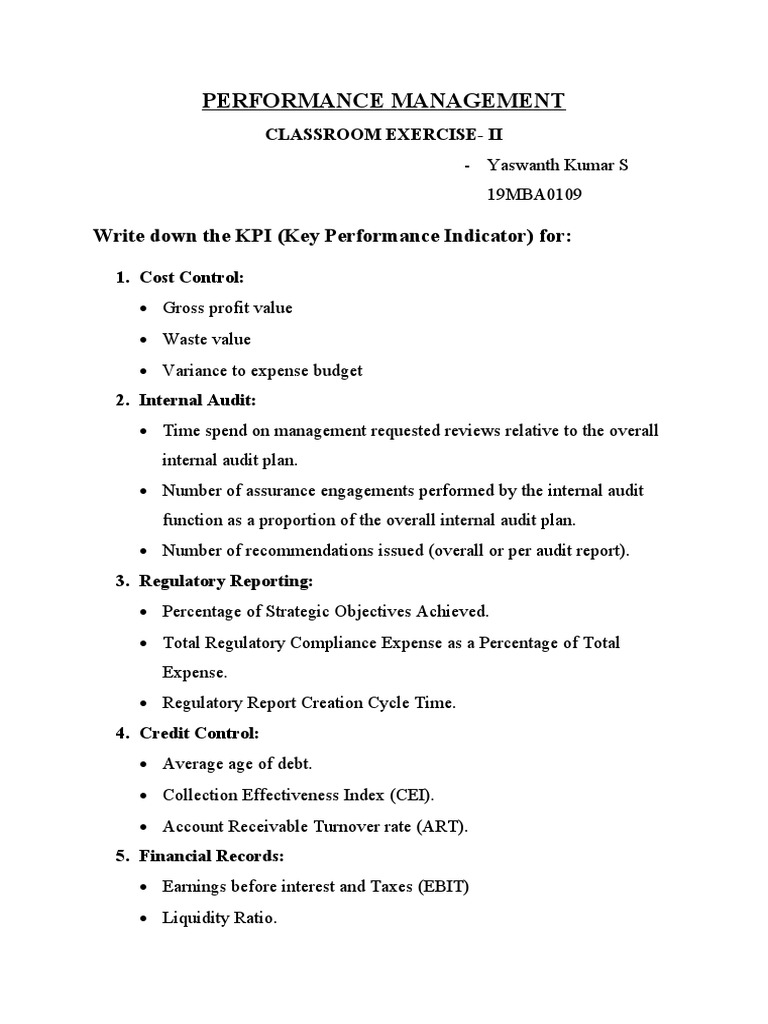 KPIs for Performance Management | PDF