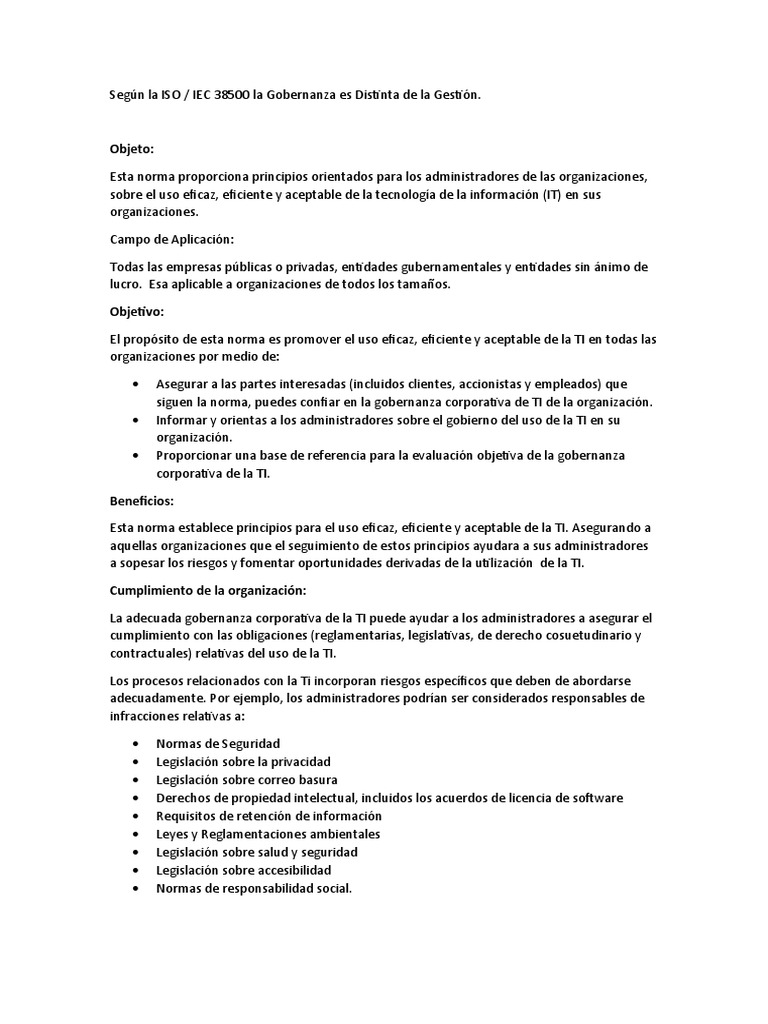 Norma ISO IEC 38500 v1 | PDF | Gobernancia | Comportamiento