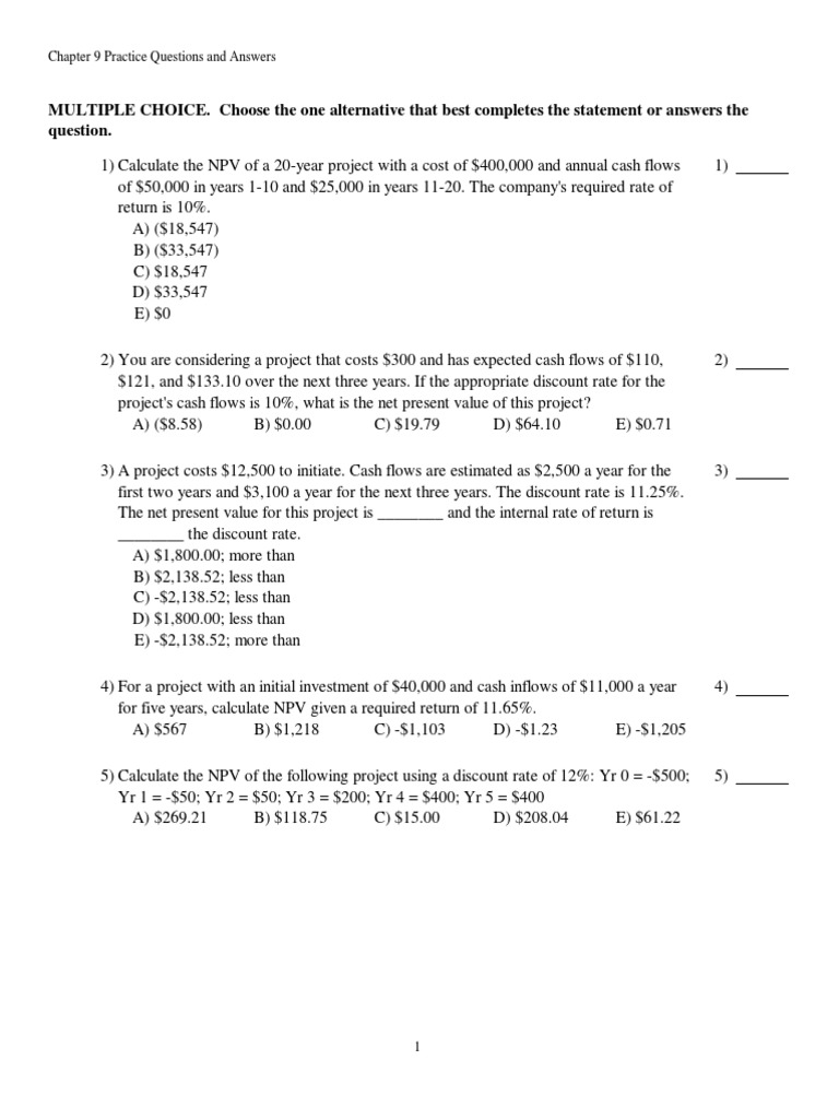 NPV Calculation Practice Questions | PDF | Net Present Value | Internal ...