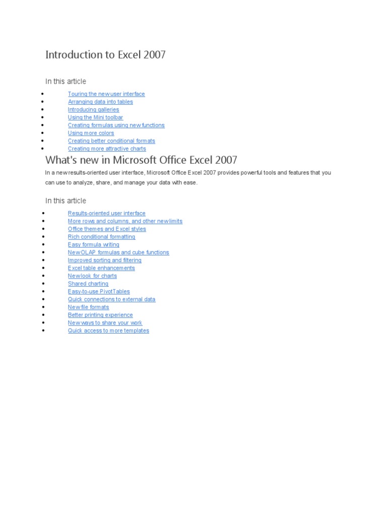 Introduction to Excel 2007 Features | PDF | Art | Computers