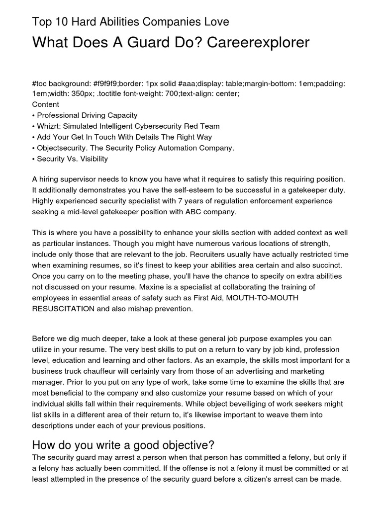 What Does A Guard Do? Careerexplorer Top 10 Hard Abilities Companies