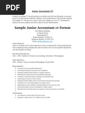 Junior Accountant Cv Recruitment Employment