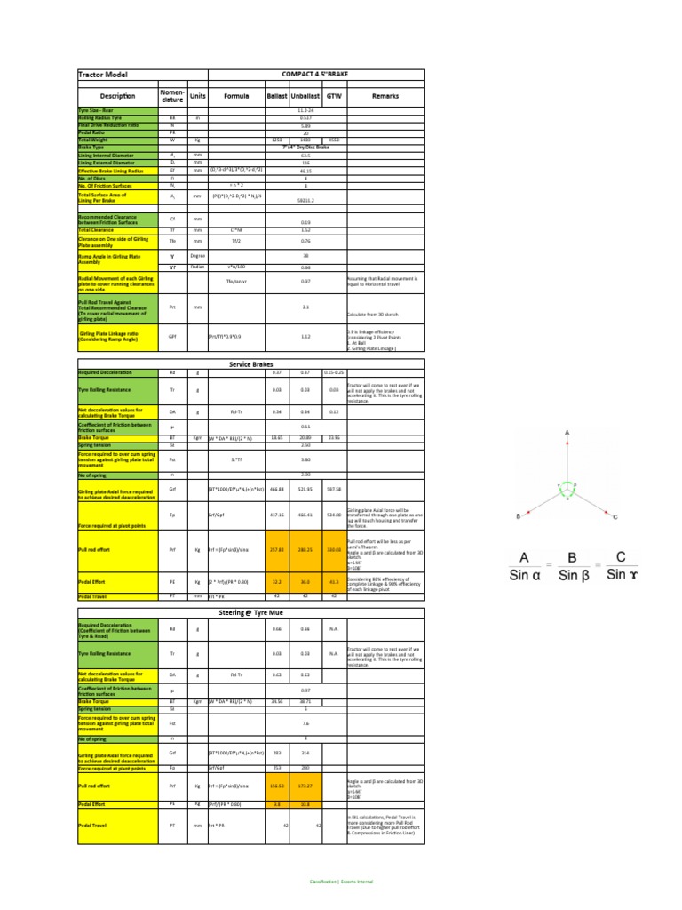Brake Calculations Sheet PDF Friction Force