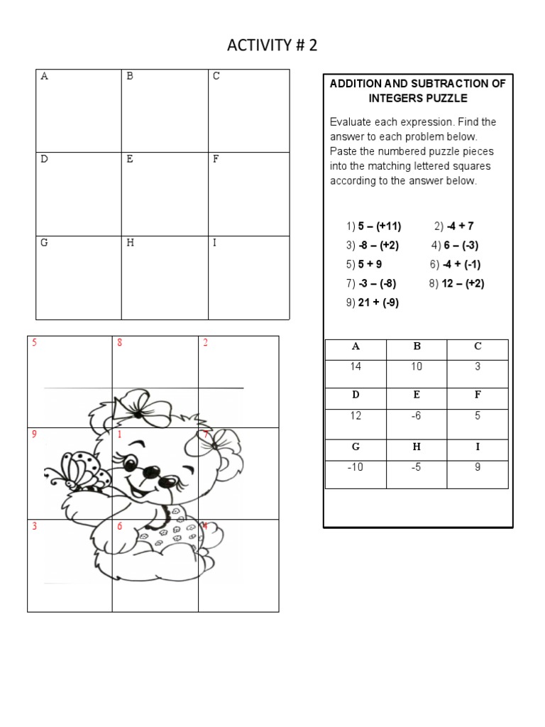 Activity # 2: Addition and Subtraction of Integers Puzzle | PDF ...