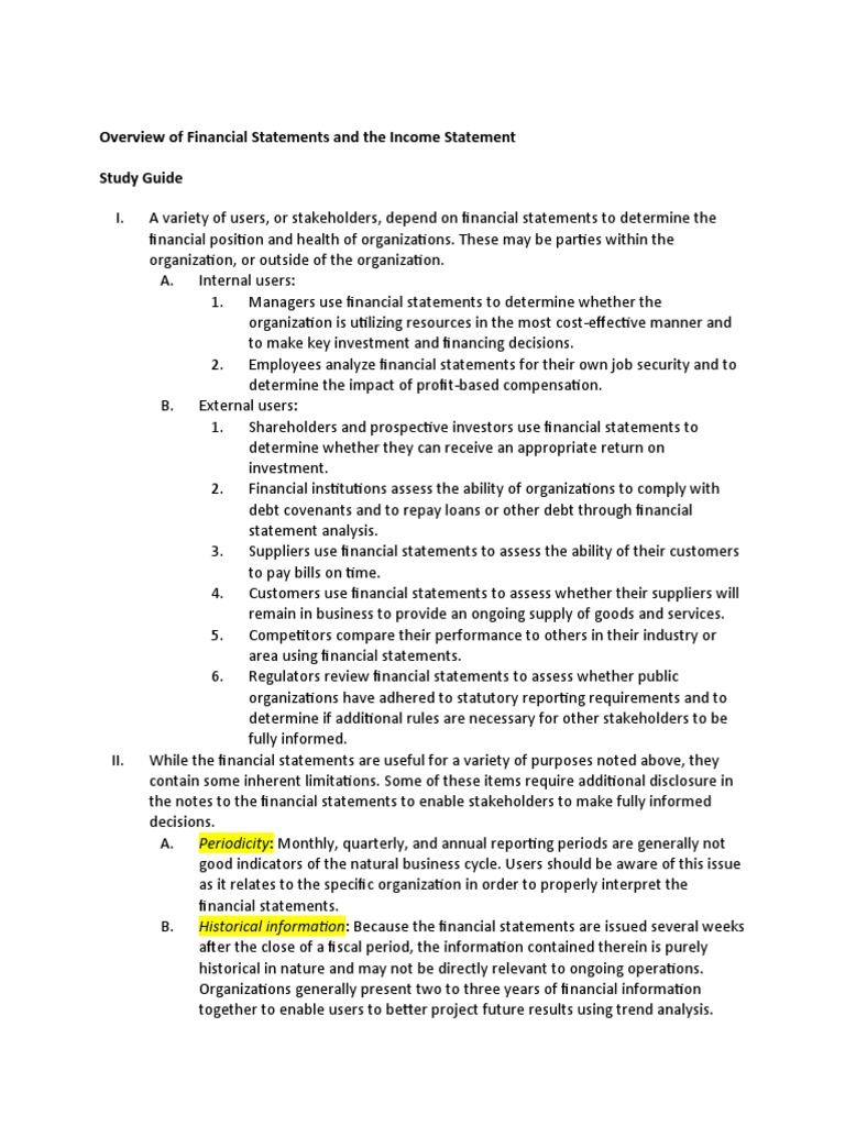 Financial Statements Overview Guide | PDF | Equity (Finance) | Income ...