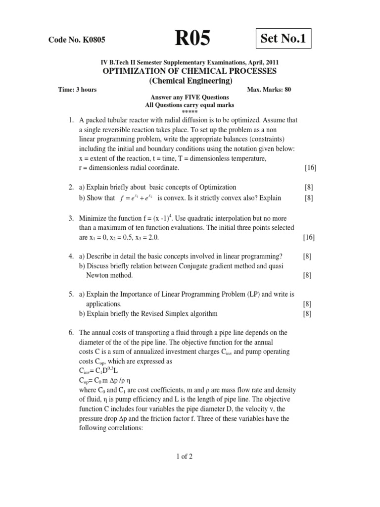 Chemical Process Optimization Exam Guide | PDF | Mathematical ...