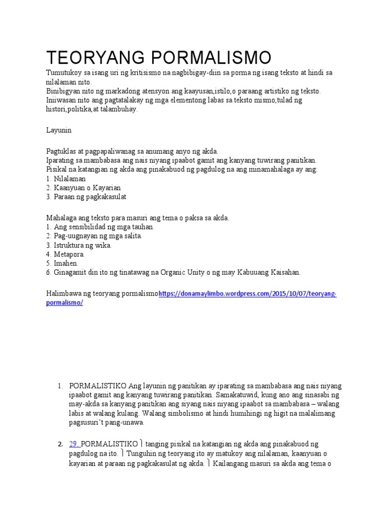 Teoryang Pormalismo Pdf