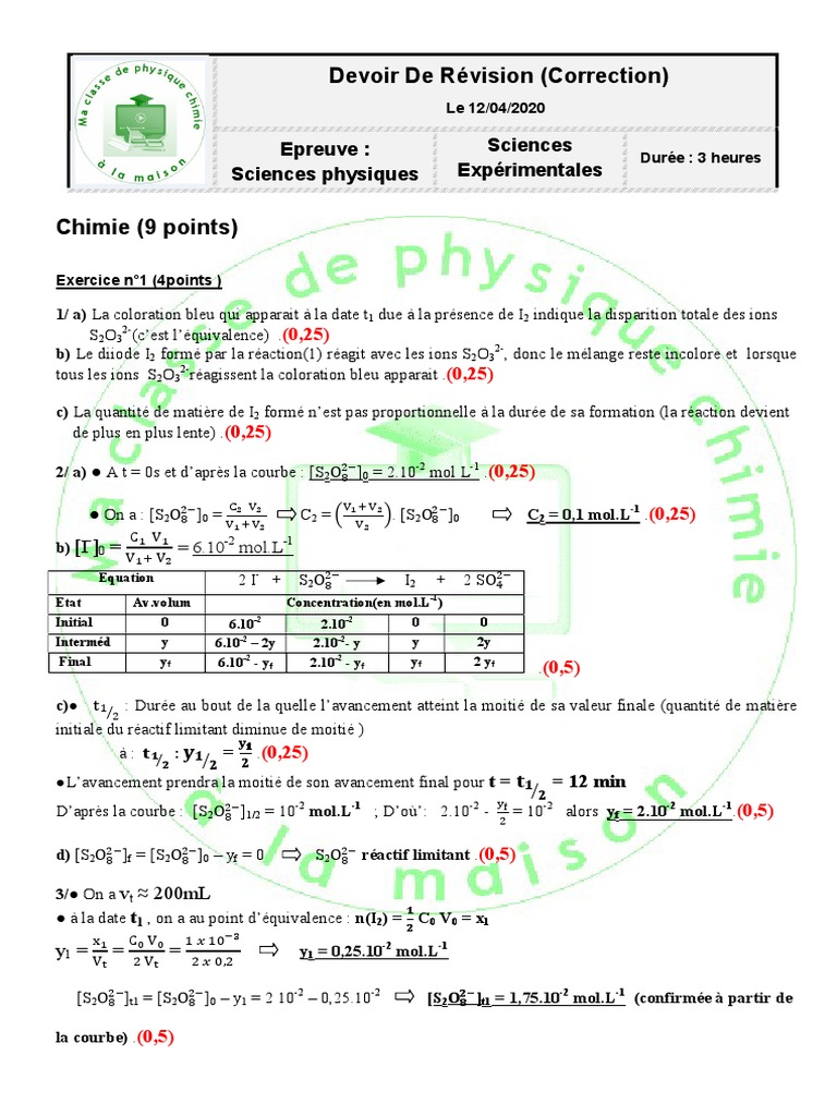 Devoir de Révision en Sciences Physiques | PDF | Vagues | Acide nitrique