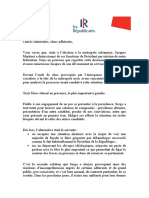 Courrier adressé le 28 juillet aux adhérents de LR dans le Loiret