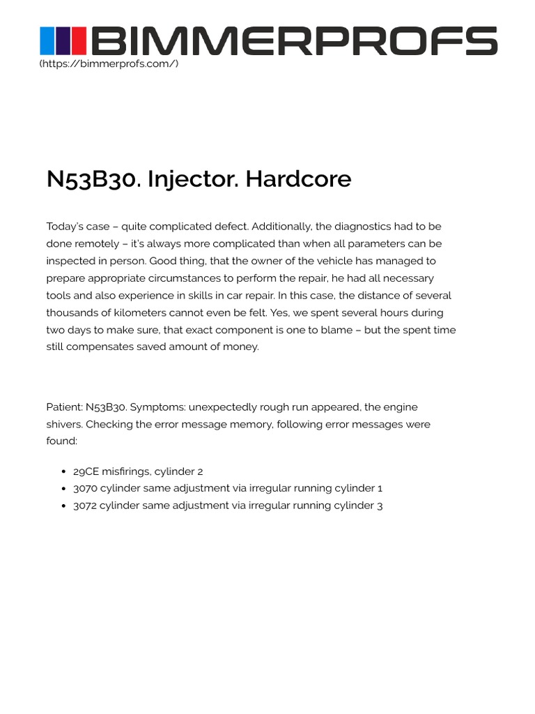 BMW N53B30. Injector Fault PDF Fuel Injection Ignition System