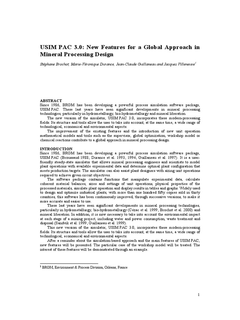 USIM PAC 3.0: New Features For A Global Approach in Mineral Processing ...